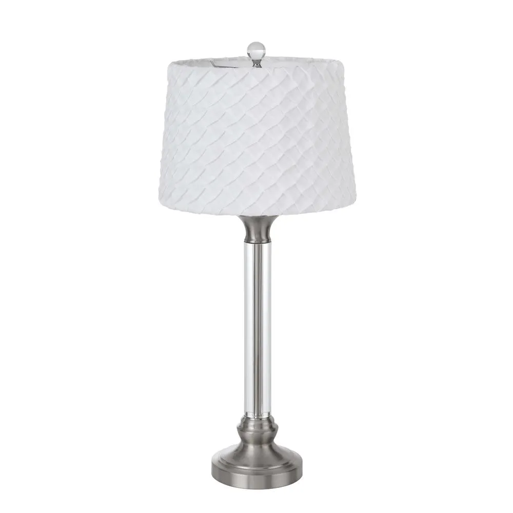 150W 3 Way Ruston Crystal/Metal Table Lamp With Pleated Hardback Shade By Cal Lighting