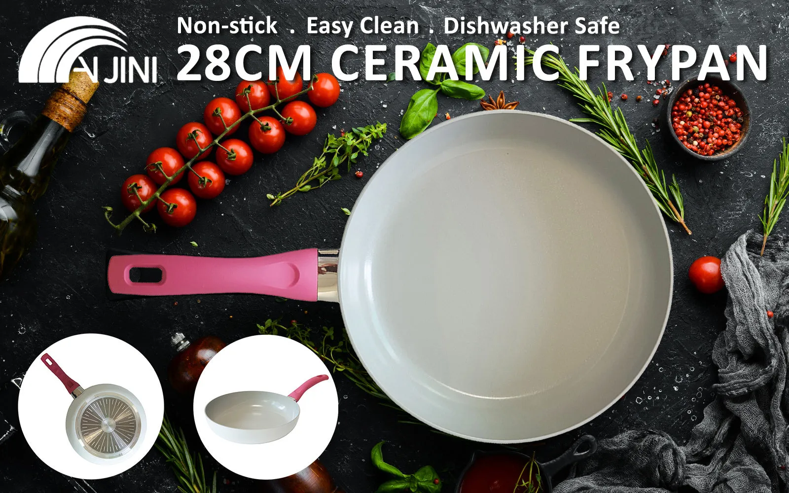 28cm Non-Stick Ceramic Wok, Induction-Safe, Ergonomic - Jiniart