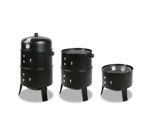 3-in-1 Charcoal BBQ Smoker - Black