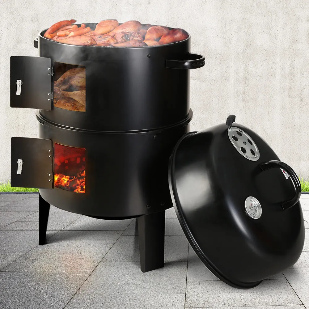 3-in-1 Charcoal BBQ Smoker - Black