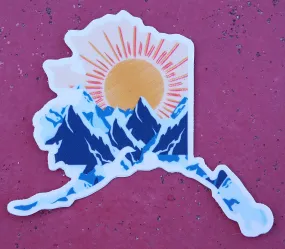 Alaska Map Mountains Sun Sticker