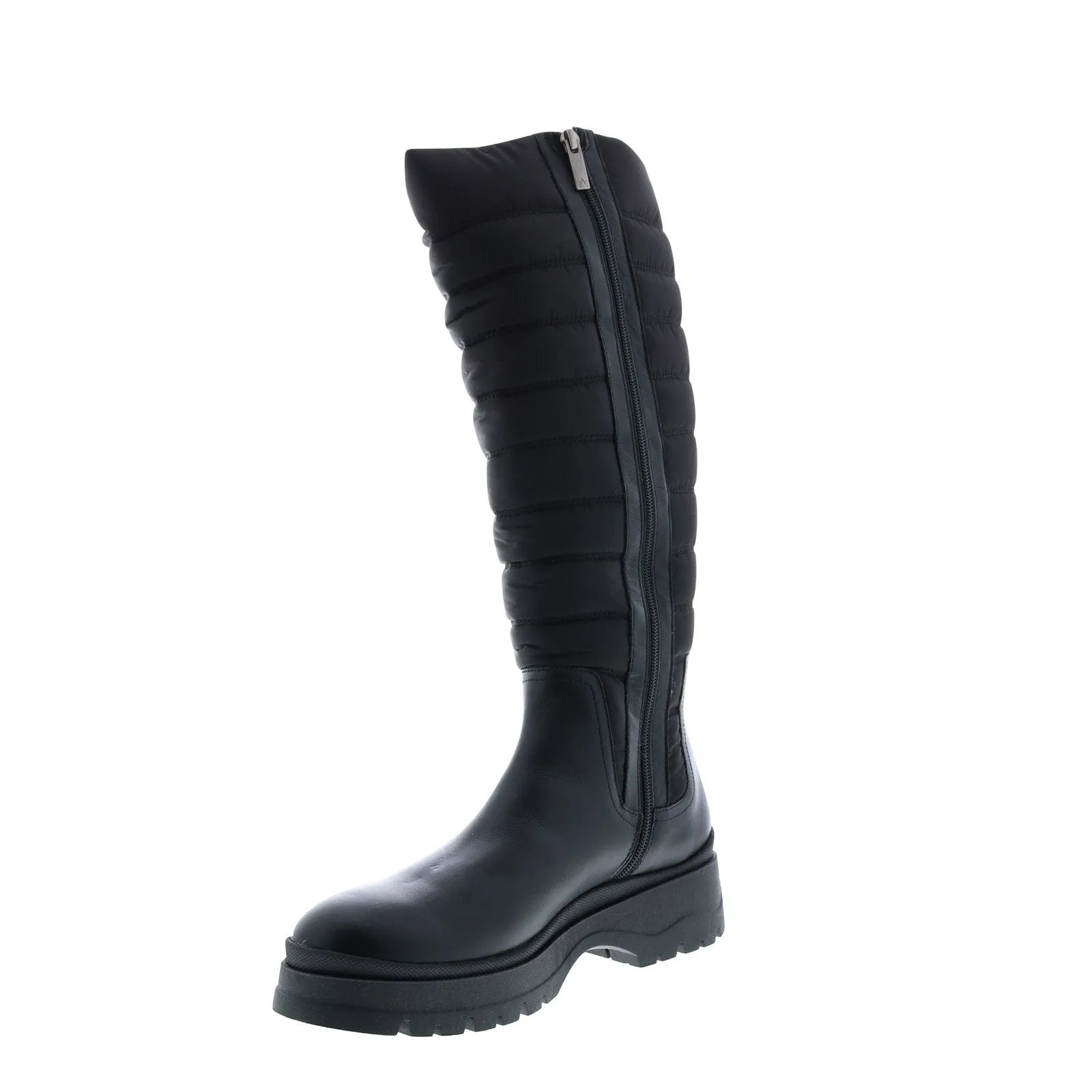 Aquatalia Skyla Calf Tech Nylon 34L3822-BBK Womens Black Leather Zipper Knee High Boots