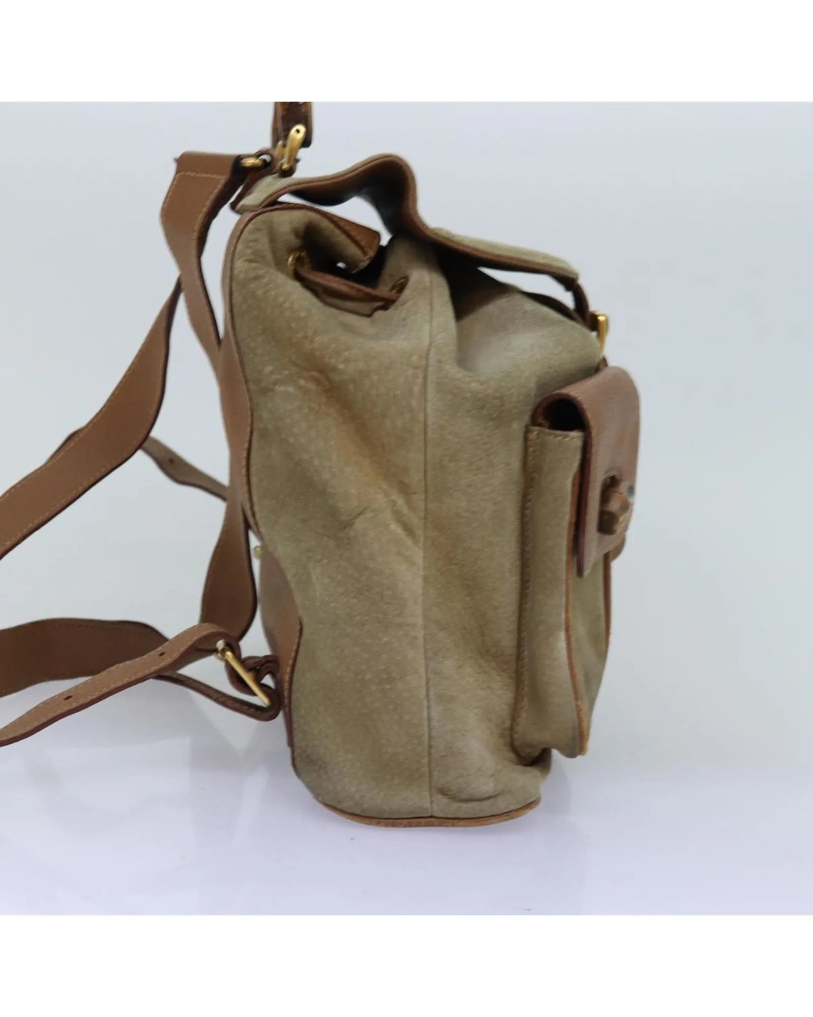 Beige Suede Bamboo Backpack - Italian Made CD Rank SKU 75961