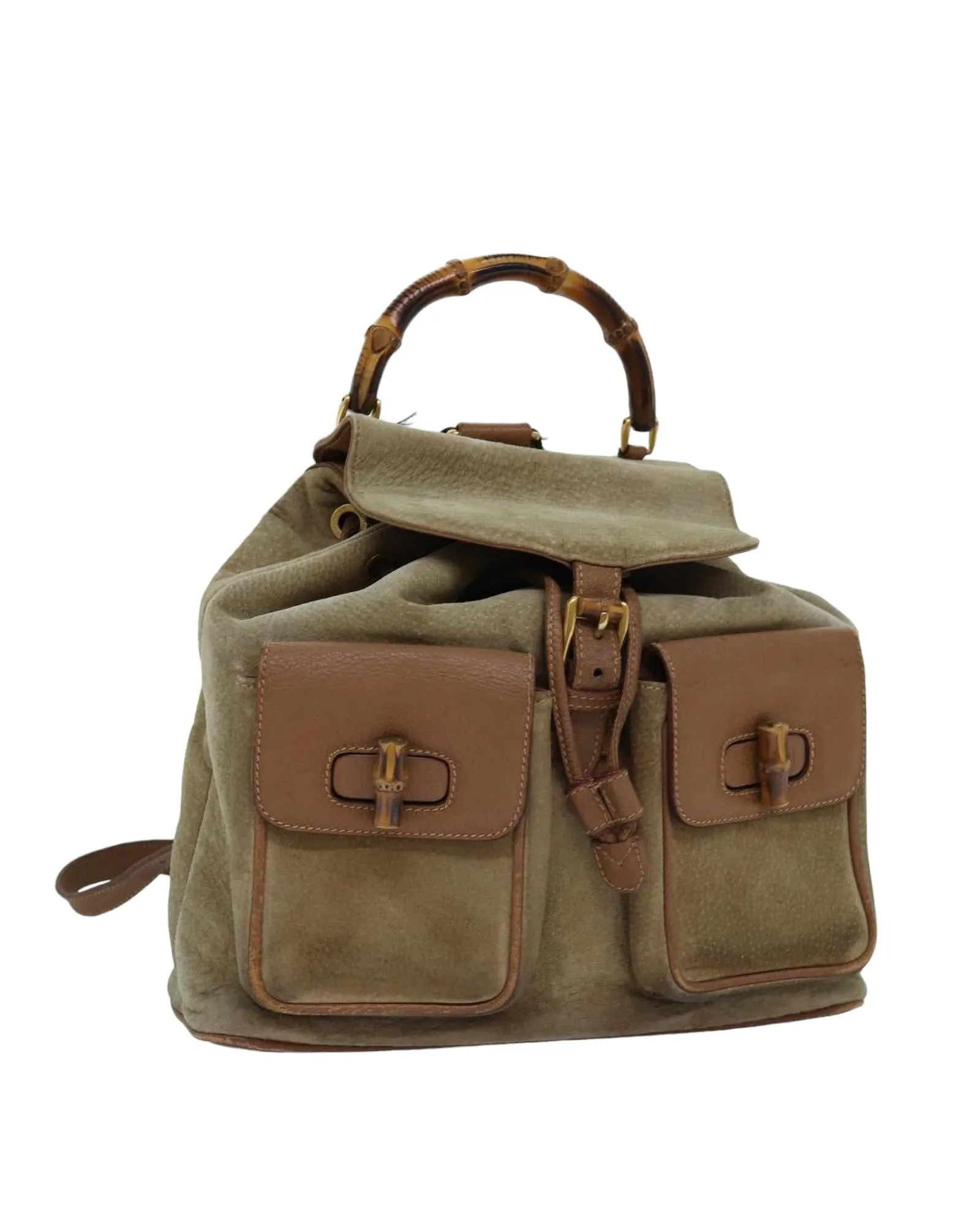 Beige Suede Bamboo Backpack - Italian Made CD Rank SKU 75961