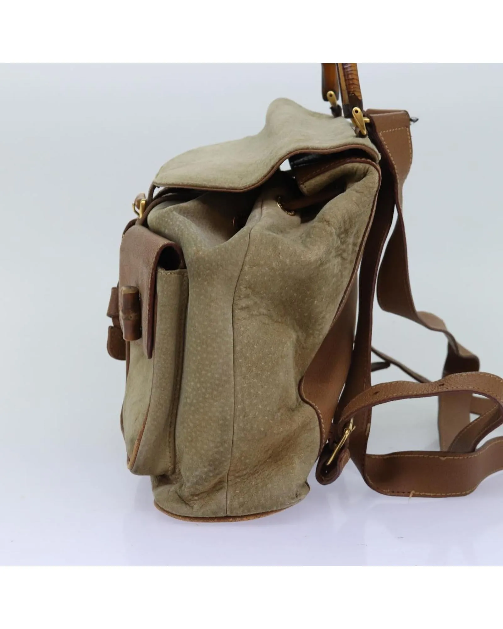 Beige Suede Bamboo Backpack - Italian Made CD Rank SKU 75961