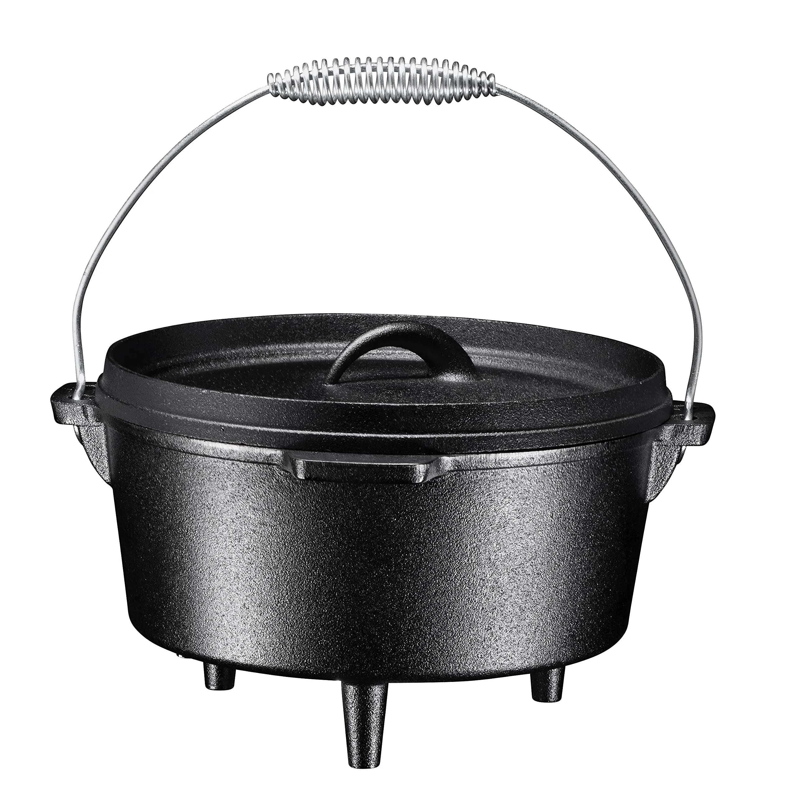 Bruntmor, 3 Legged Pre-Seasoned Cast Iron Camping Flanged lid Deep Dutch Oven, 6 Quart w