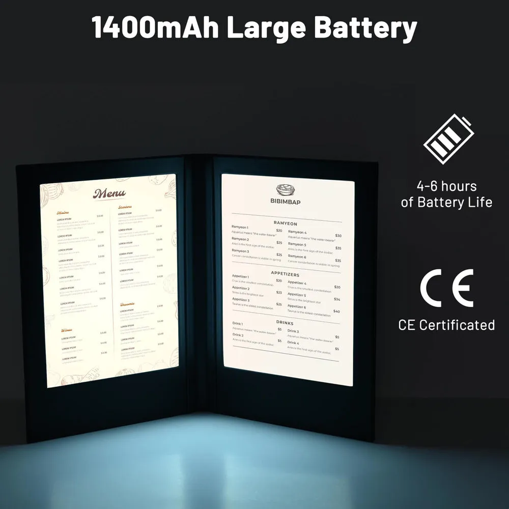 Custom LED Menu Cover Illuminated Menus 5.5x7 2-View (MOQ 10ct)