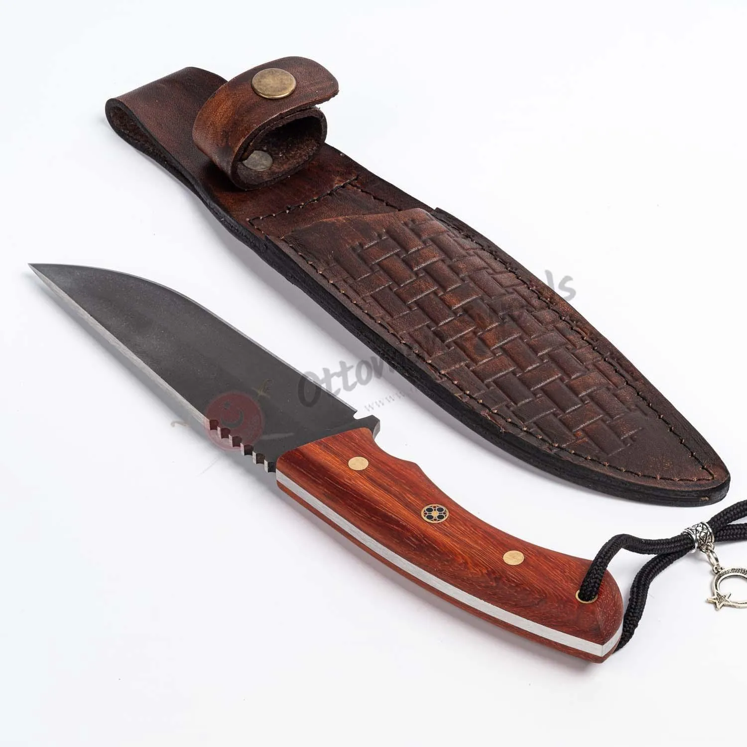 D2 Steel Survival BushCraft Knife Blue Paduk Wood Handle 10"