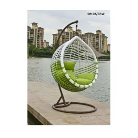 Hanging Swing Egg Chair Outdoor Green & White Basket With Green Cushion