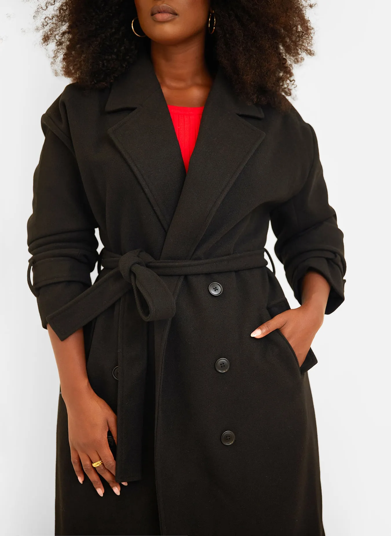 Hazel Structured Belted Coat - Black