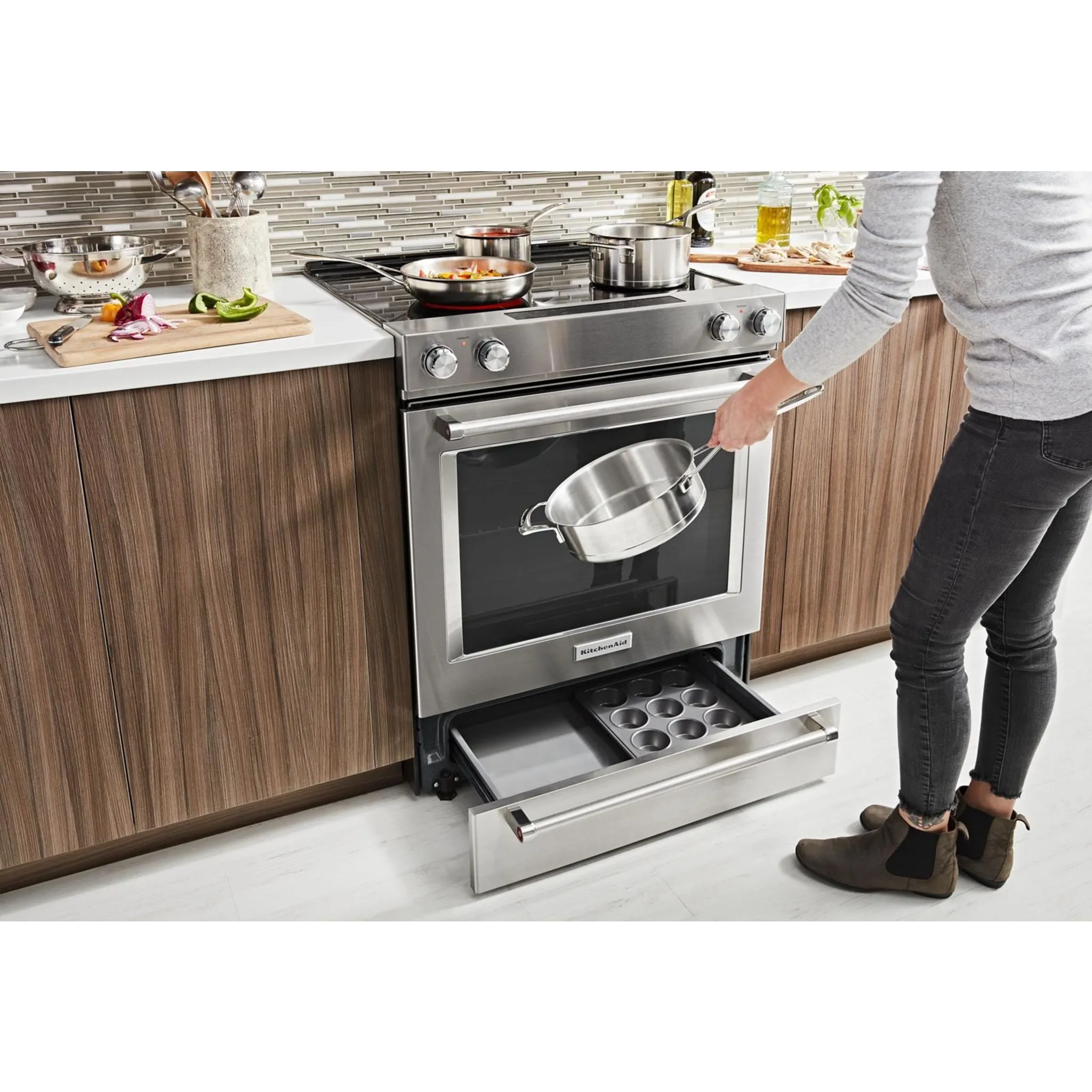 KitchenAid  30" 5-Element Electric Convection Front Control Range (YKSEG700ESS)