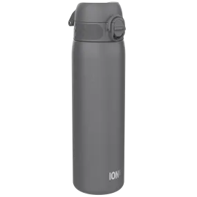 Leak Proof Slim Water Bottle, Stainless Steel, Grey, 600ml (20oz)