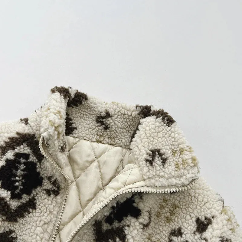 Patterned Sherpa Zip-Up Coat