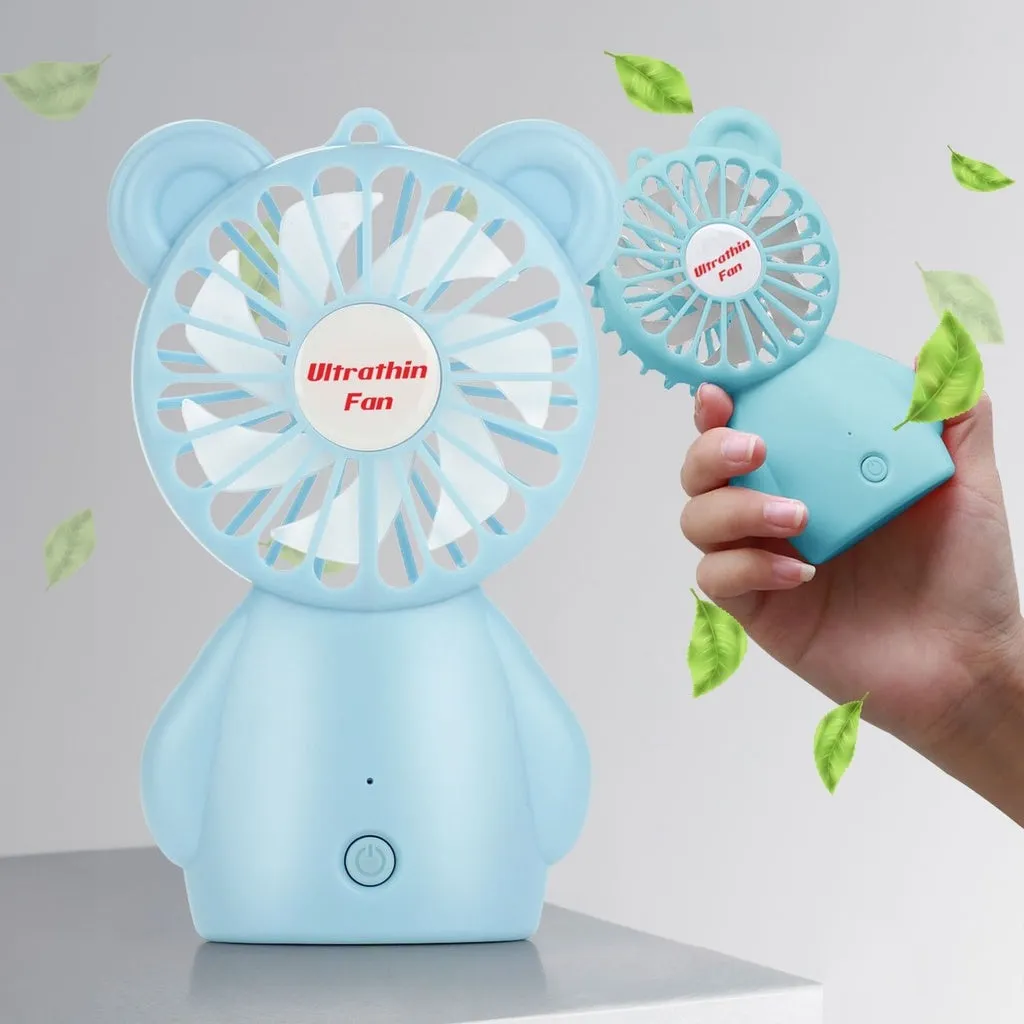 Portable 3-Speed Handheld Fan, Rechargeable, Blue - Gominimo