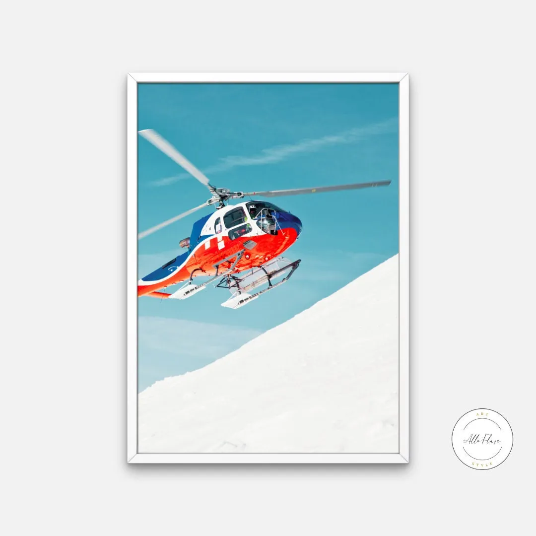 Snow Helicopter Poster PRINTABLE ART, Sports Prints, Sports Aesthetic, Ski House Decor, Helicopter Decor, Aircraft Poster, Ski Lover Gift