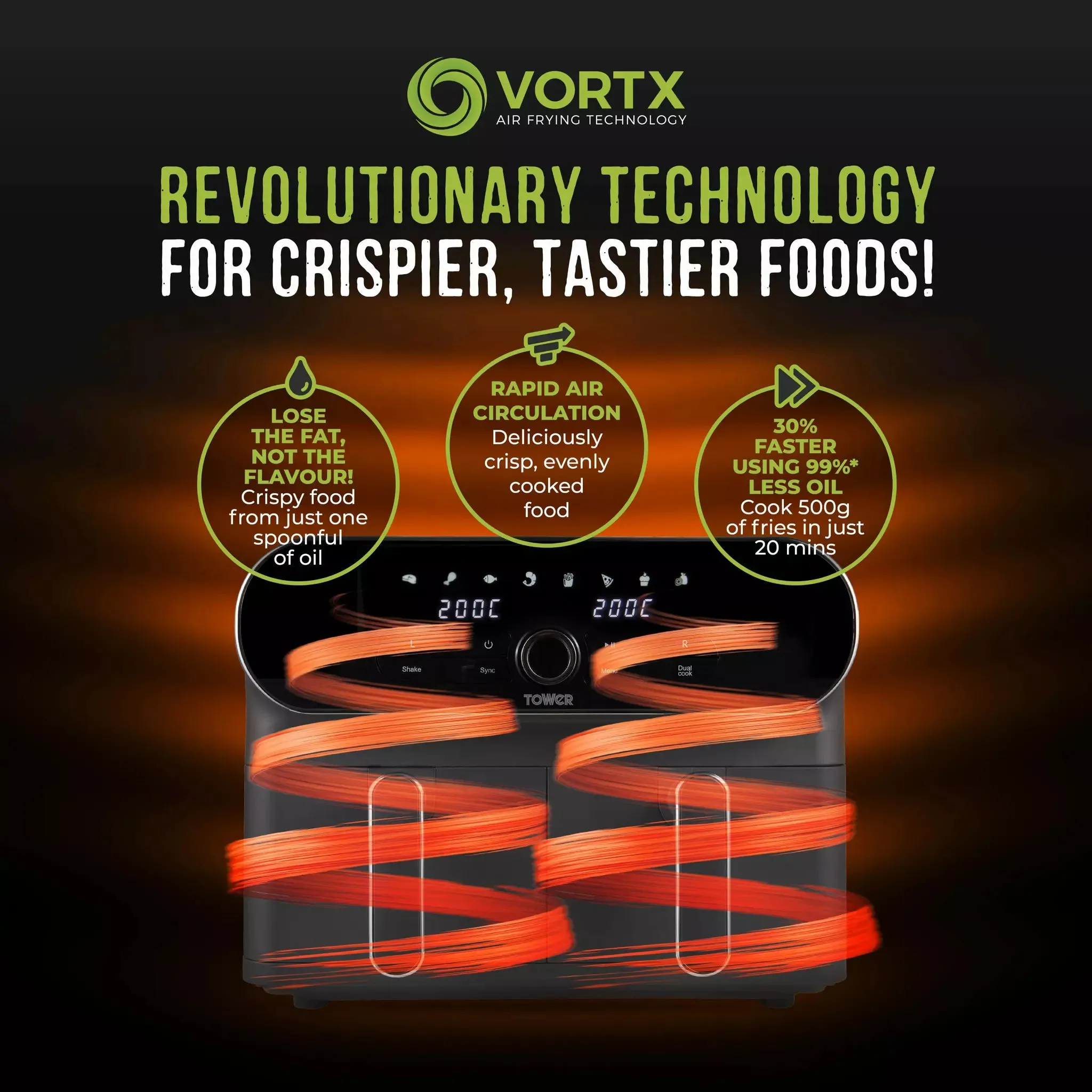 Tower T17138 Vortx Elite 10.4L Dual Basket Air Fryer Grey