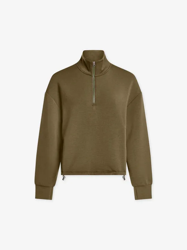 Varley Sian Cropped Half Zip Midlayer - Dark Olive