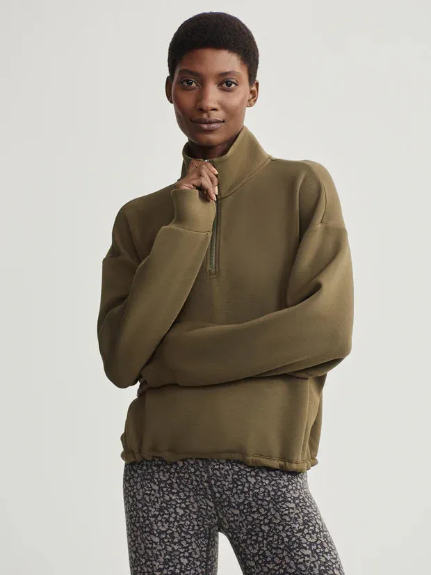 Varley Sian Cropped Half Zip Midlayer - Dark Olive