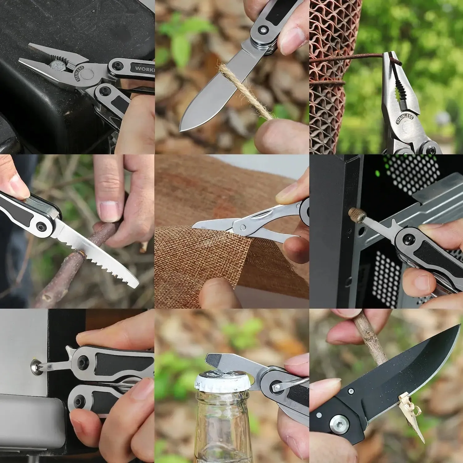 WORKPRO 3PC Camping Tool Set | Multi Pliers, Tactical Knife, and Multi-Functional Tools